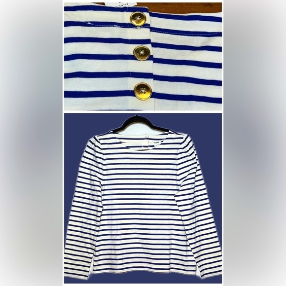 NWT J. Crew Factory Puff-Sleeve Button-Back Top with Navy & White Stripes, M - Picture 5 of 15